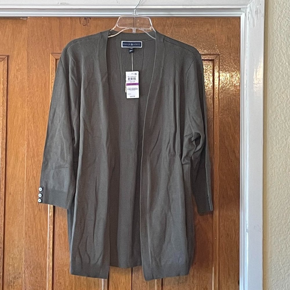 Karen Scott Women's Rib Cardigan Green Tea. NWT